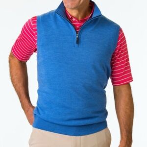 Fairway & Greene Men's Italian Merino Wool 1/4 Zip Windvest Heathered Blue Pick